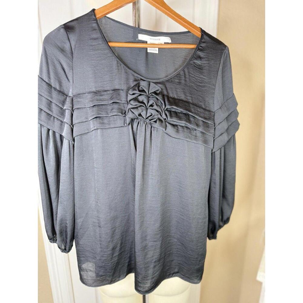 Studio M‎ Black Blouse Size M Women Excellent Condition